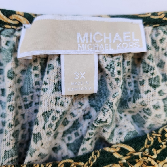 Michael Kors Womens Top Green Gold Chain Link Logo Print 3/4 Sleeve 3X - Picture 6 of 12